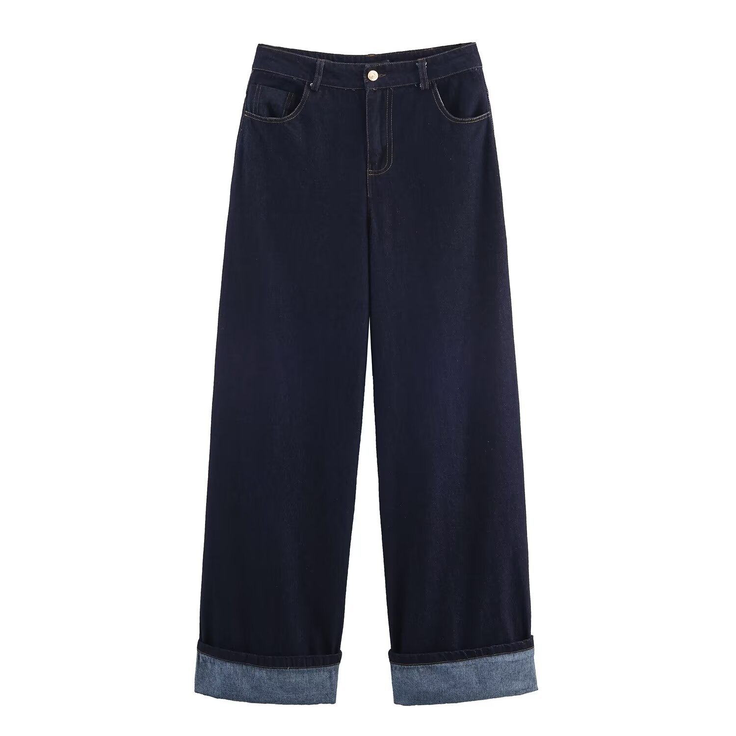 Conjunto de chaqueta vaquera y jeans de cintura alta para mujer - Mangas abullonadas KUN-00060