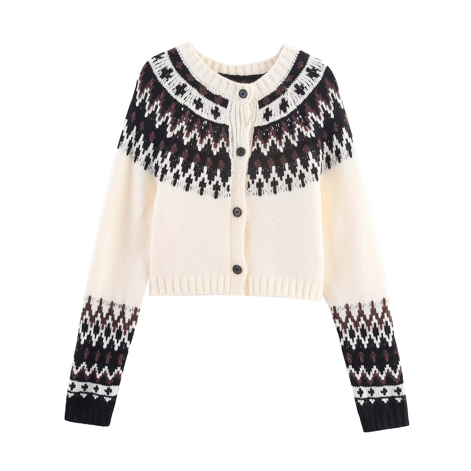 Jacquard Knit Cardigan - European Style Trendy Casual KUN-00035