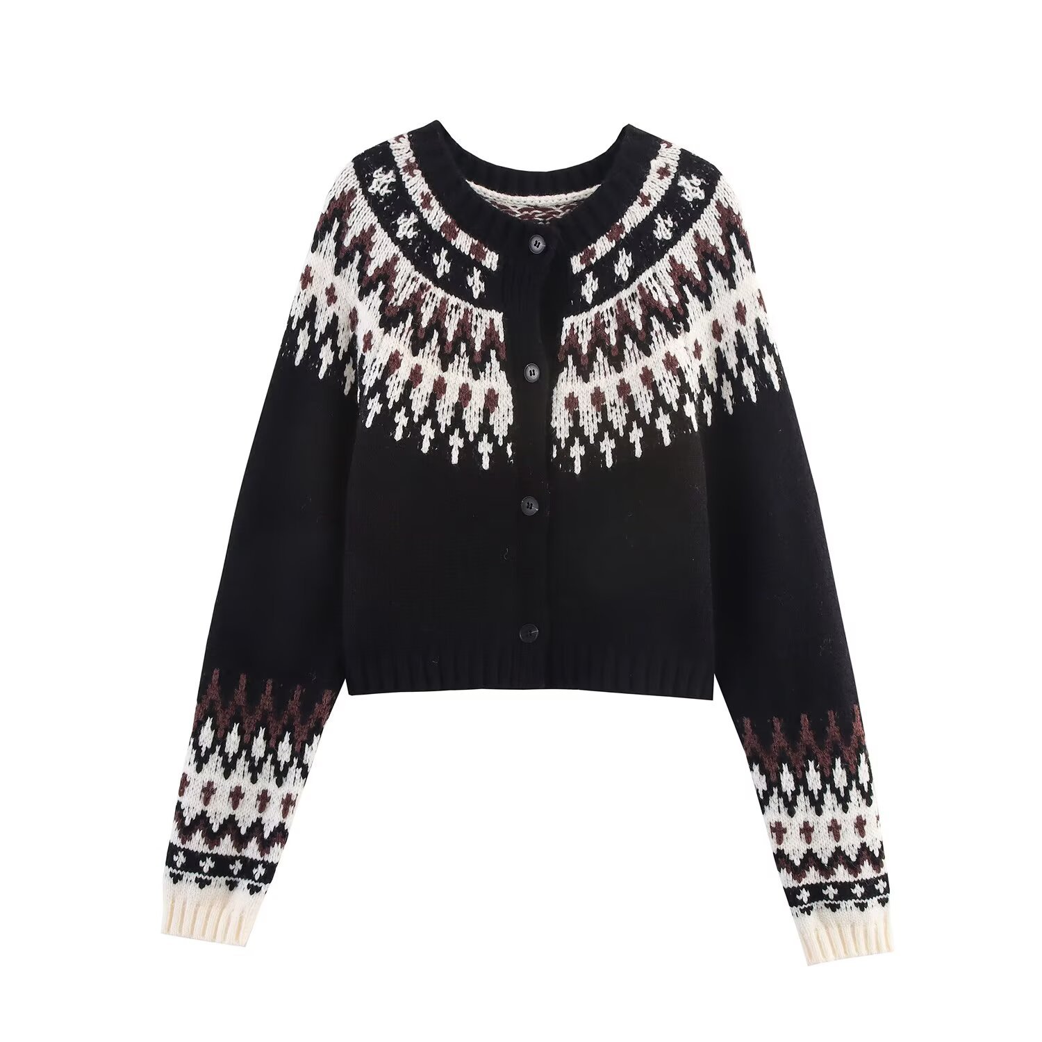 Jacquard Knit Cardigan - European Style Trendy Casual KUN-00035