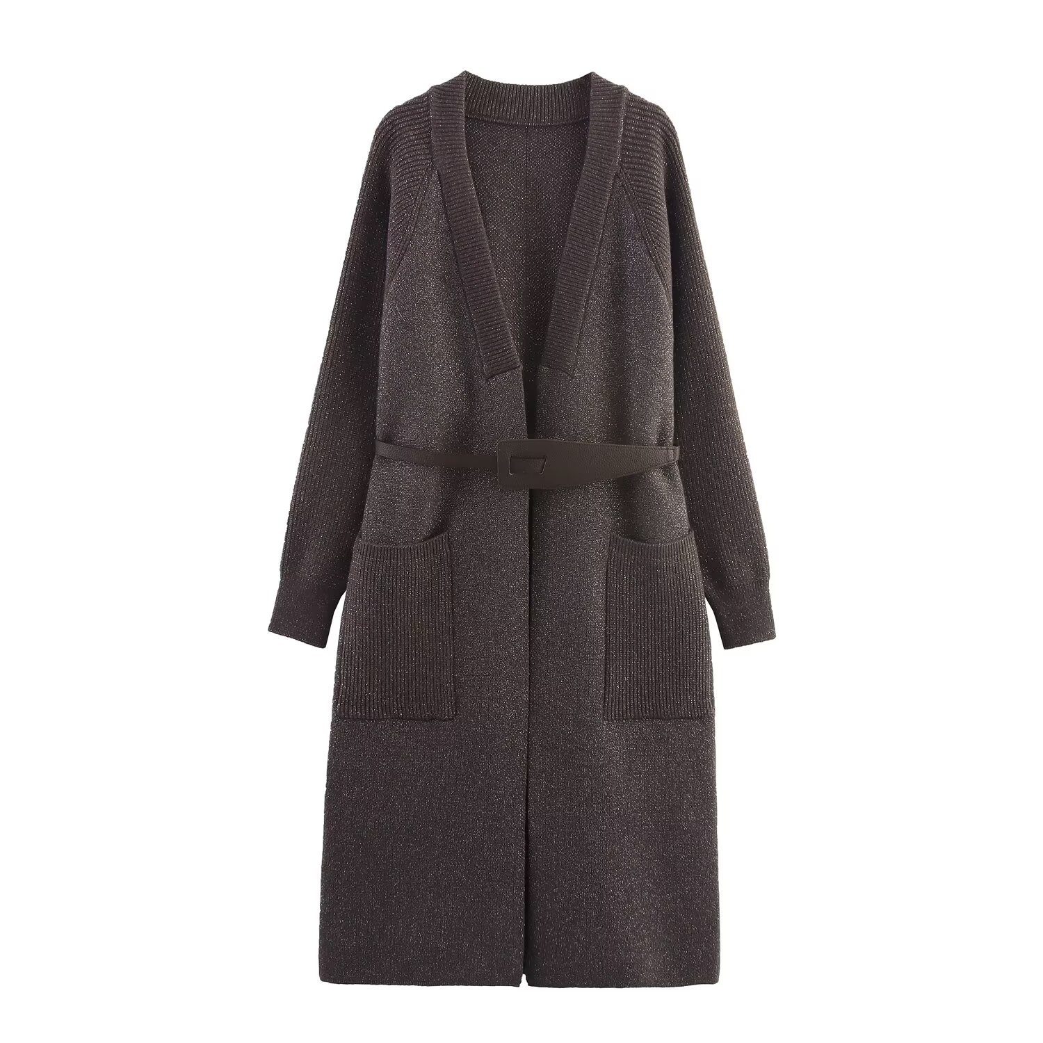 Knit Coat Duster with Belt - European Style KUN-00018