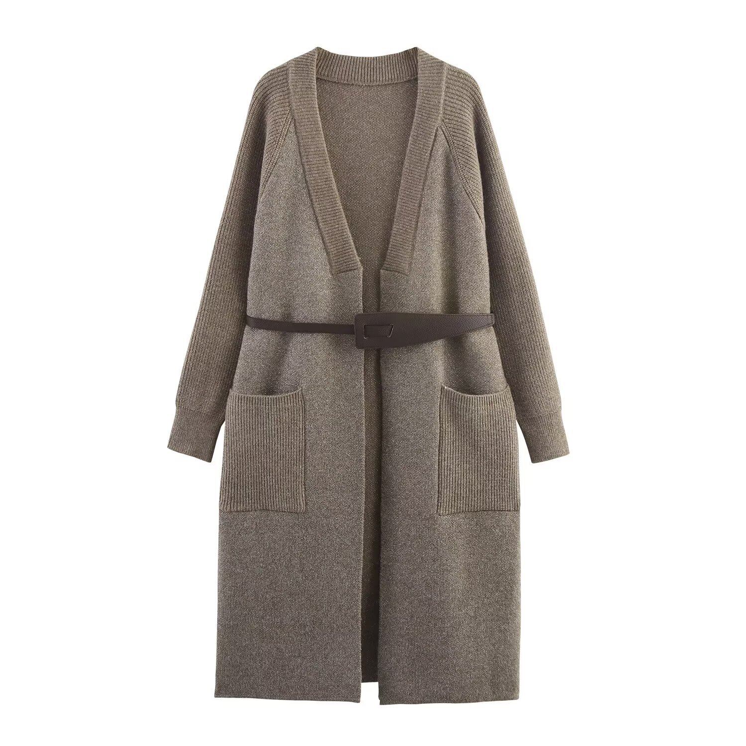 Knit Coat Duster with Belt - European Style KUN-00018