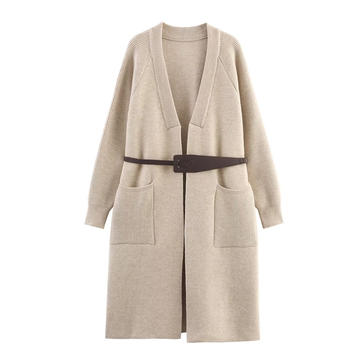 Knit Coat Duster with Belt - European Style KUN-00018