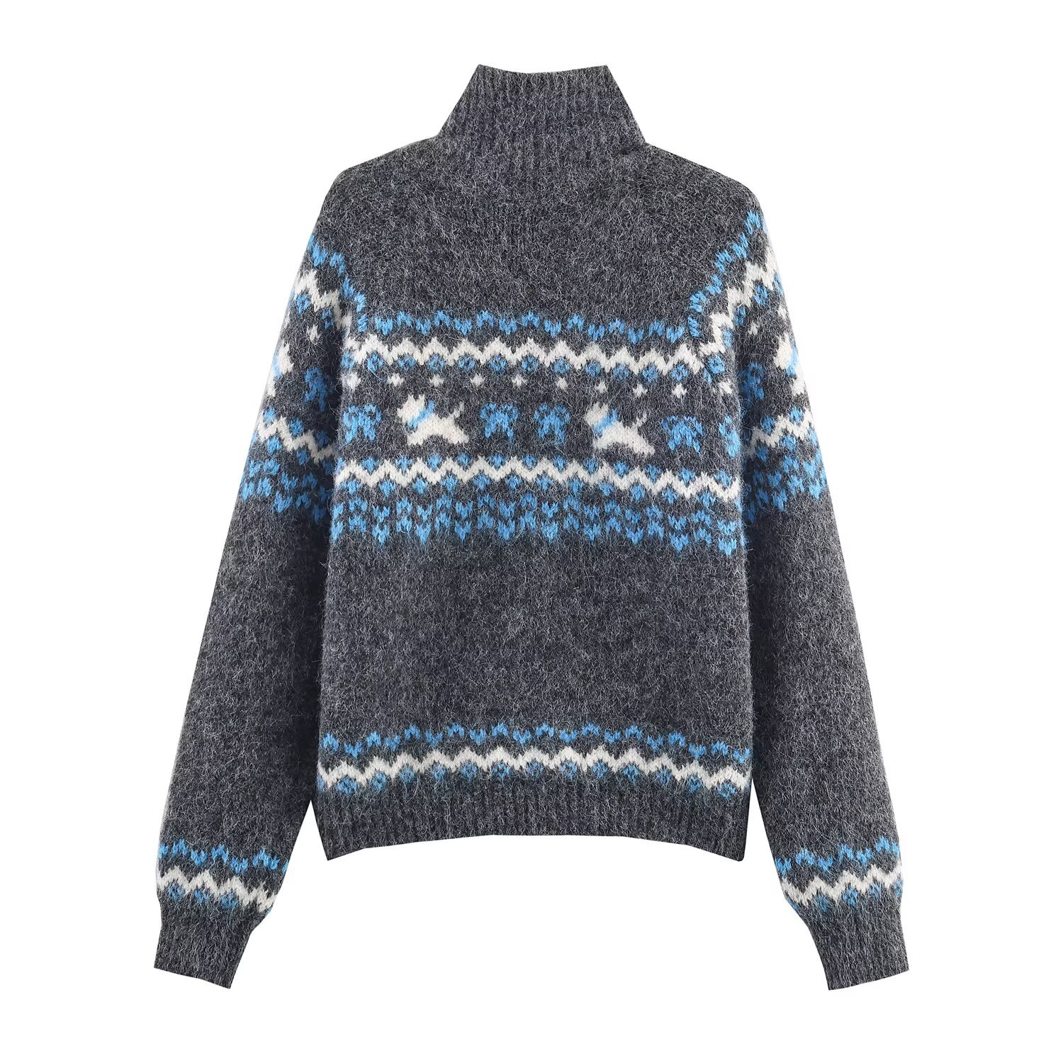 Cárdigan de punto con cuello alto en jacquard, estilo casual y chic KUN-00132