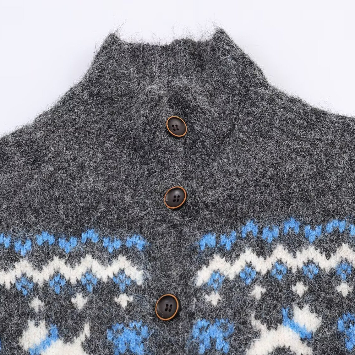 Cárdigan de punto con cuello alto en jacquard, estilo casual y chic KUN-00132