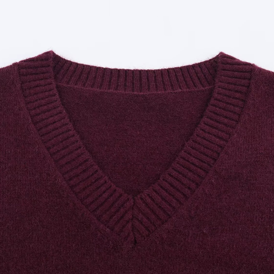 Knit V-Neck Top - European Style Casual Sweater KUN-00043