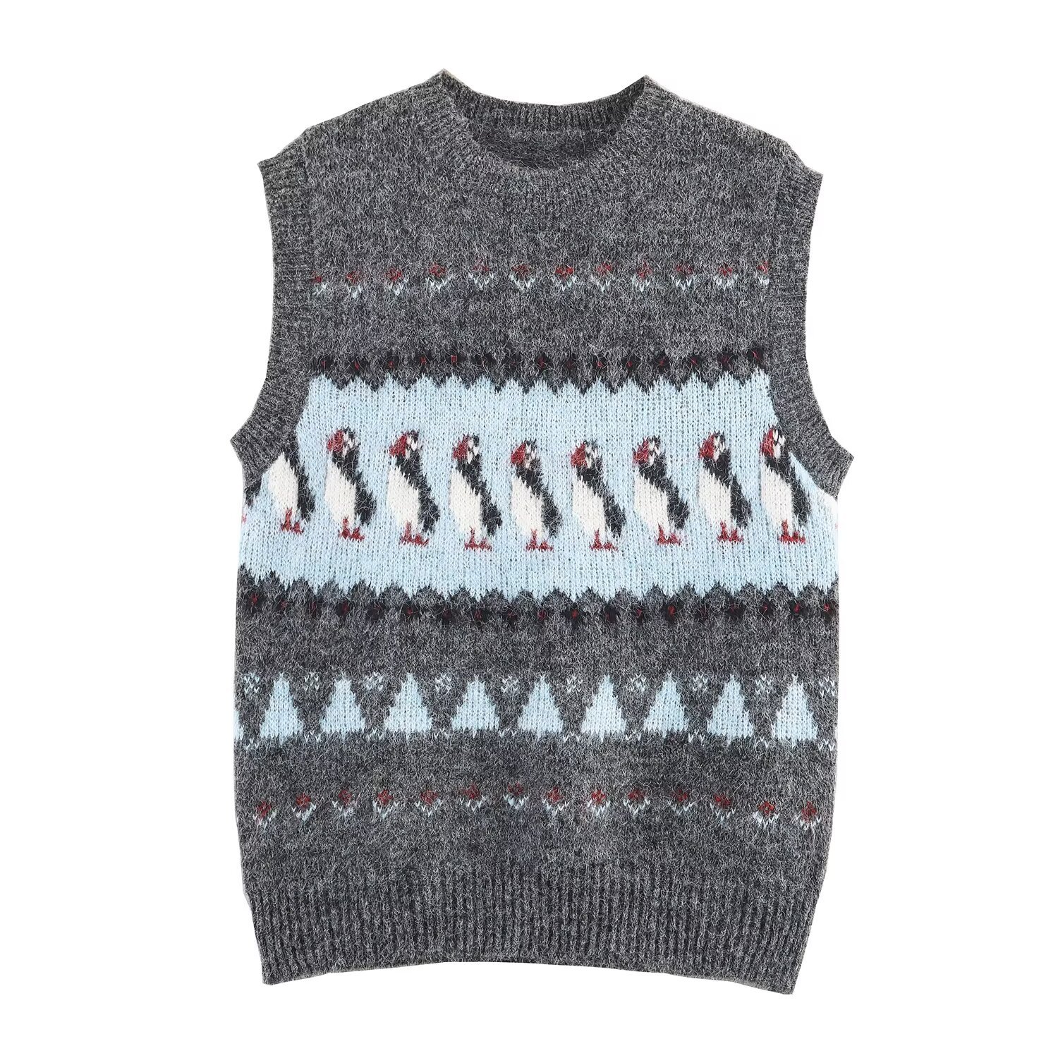 Knitted Vest Jacquard Sweater Top - Trendy & Stylish KUN-00063