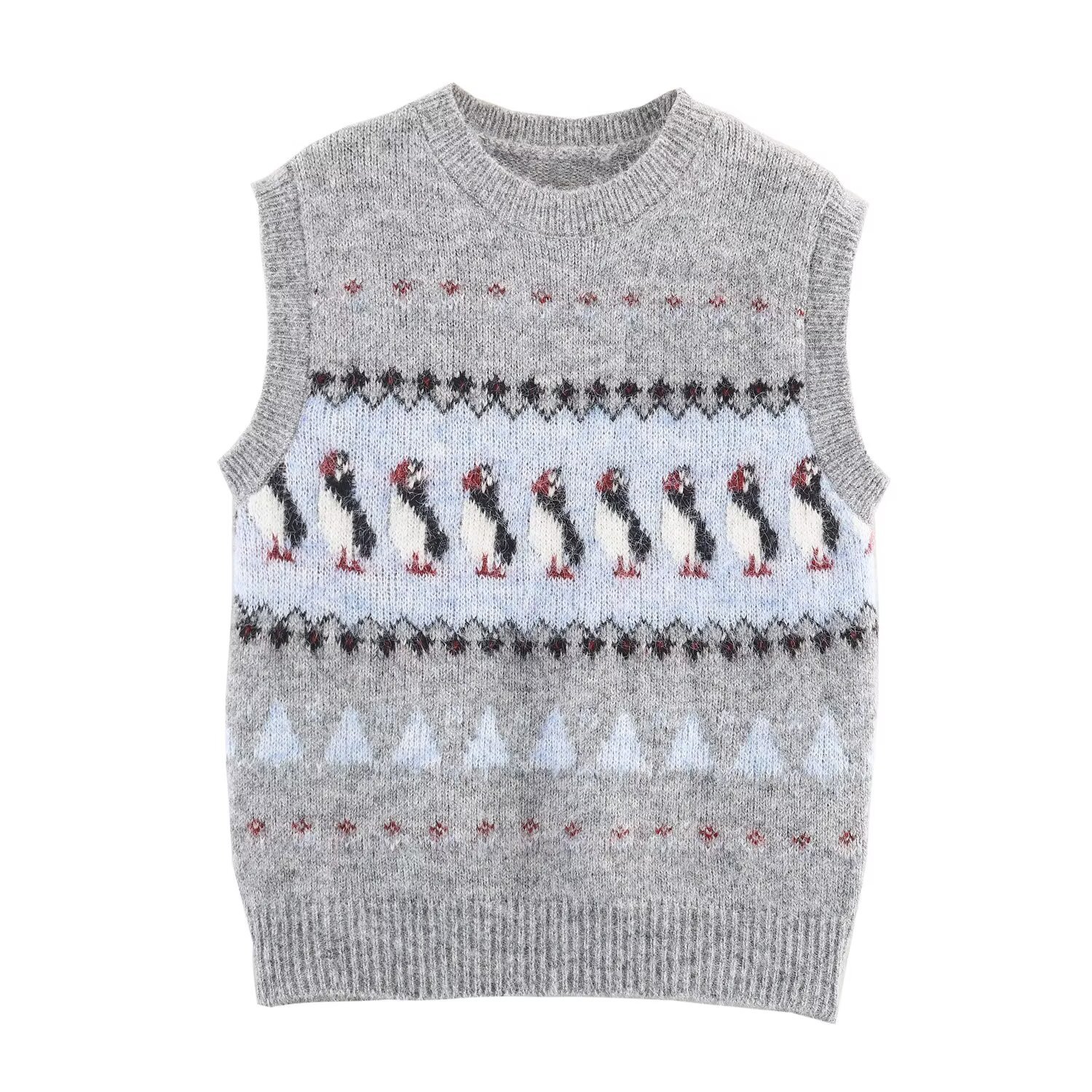 Knitted Vest Jacquard Sweater Top - Trendy & Stylish KUN-00063