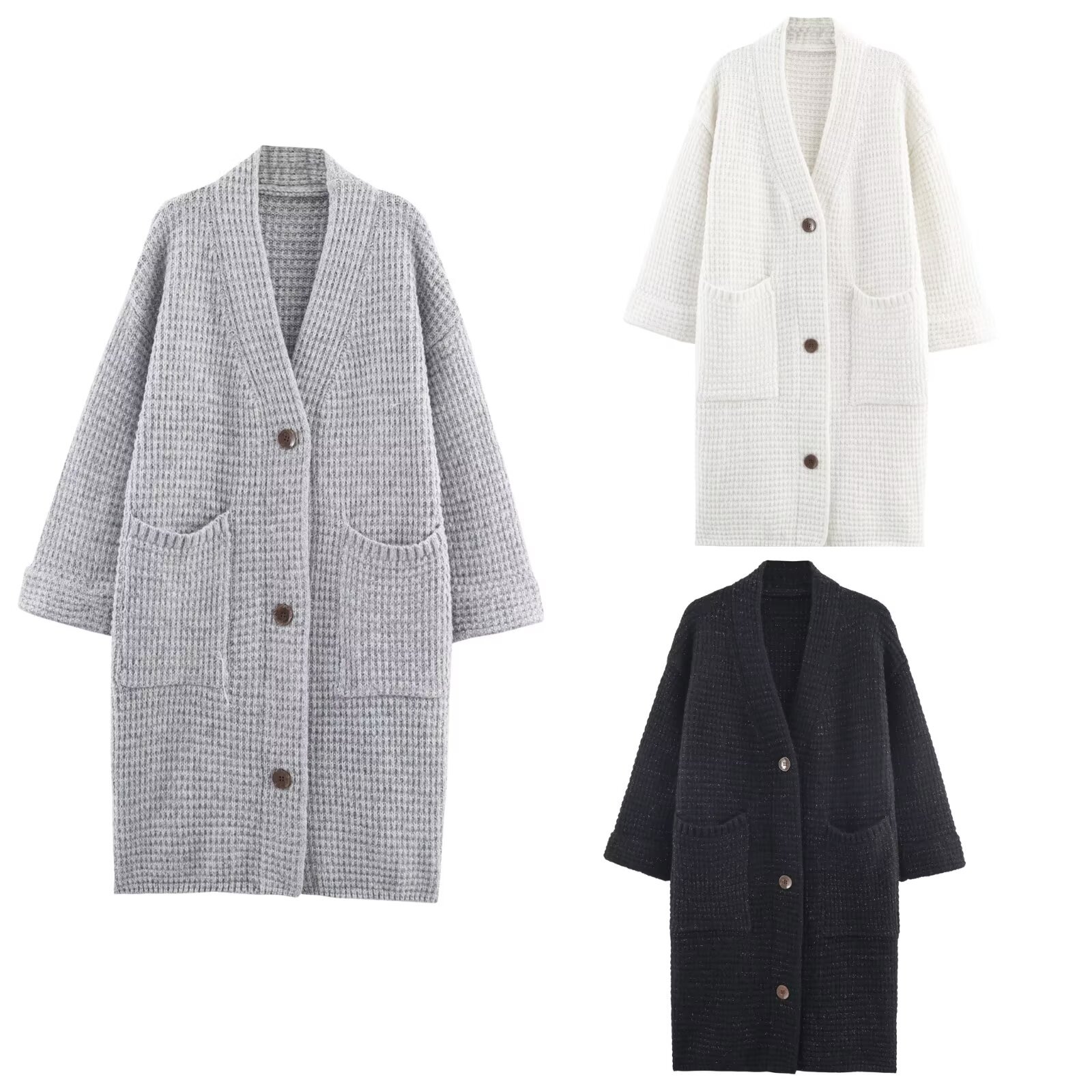 Cárdigan de punto largo informal elegante KUN-00028