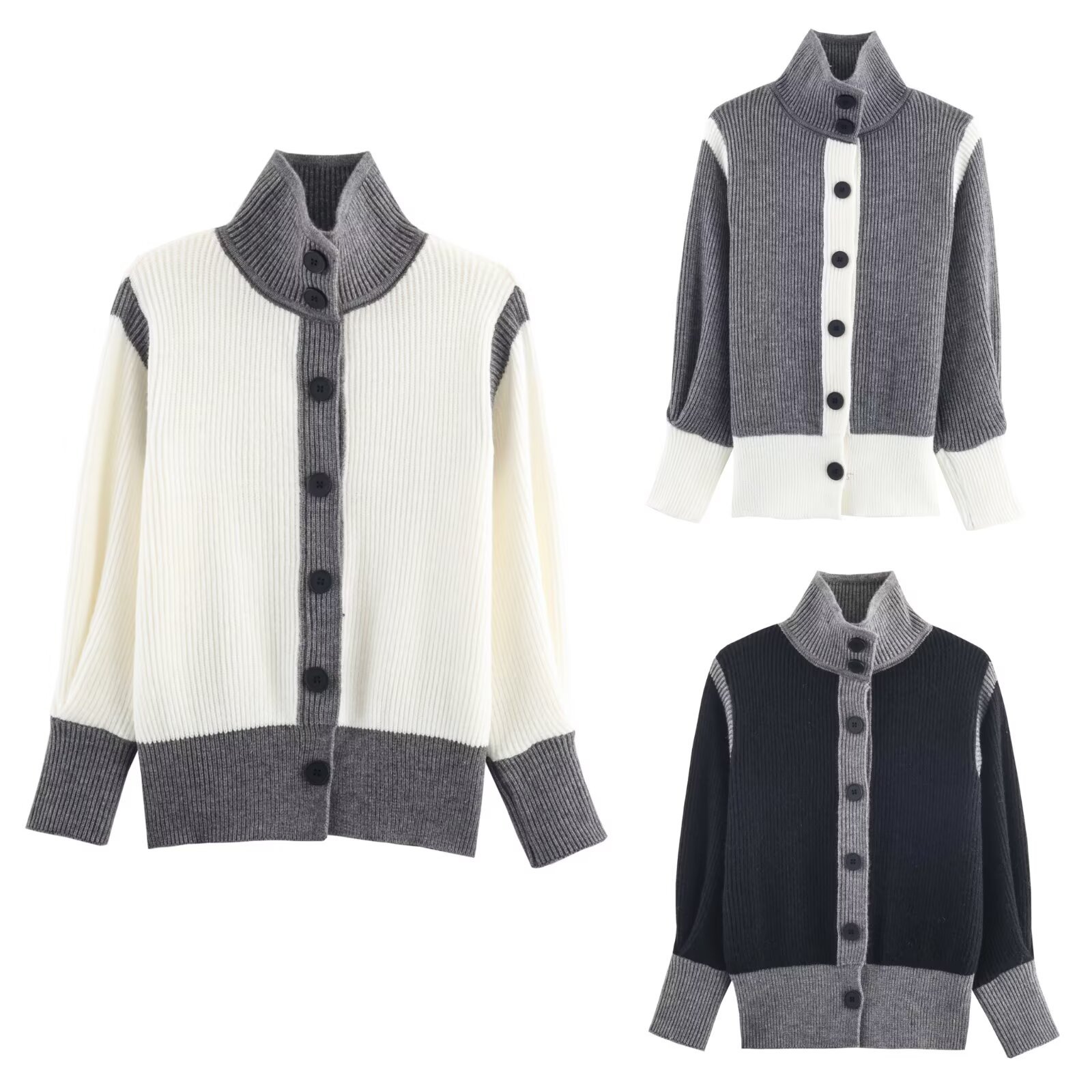 Gilet en maille color block, haut tendance et décontracté KUN-00070