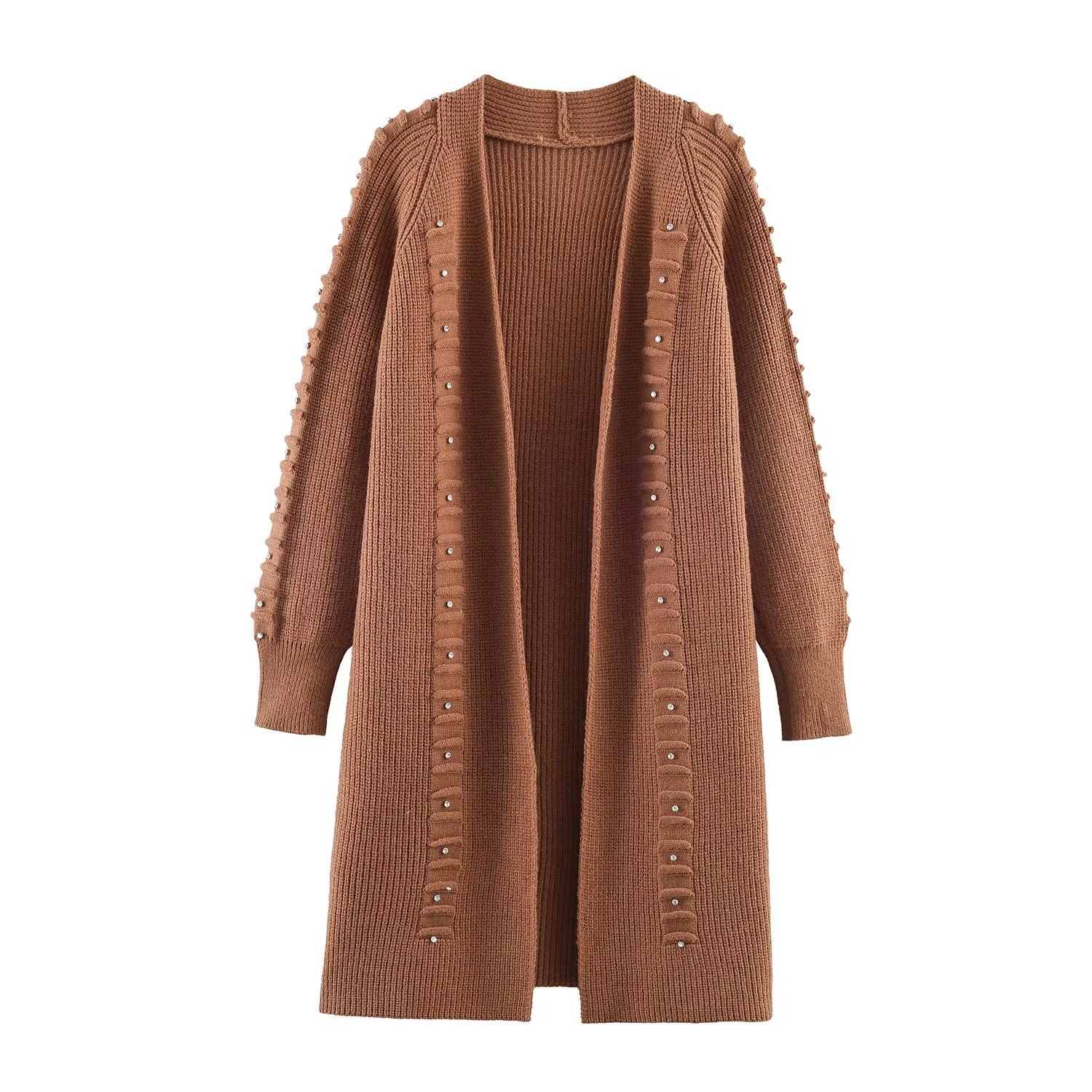 Cárdigan de punto con detalle de remaches, prenda informal y elegante para el exterior KUN-00088