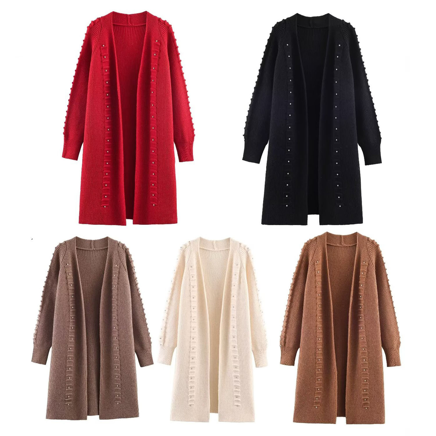 Cárdigan de punto con detalle de remaches, prenda informal y elegante para el exterior KUN-00088