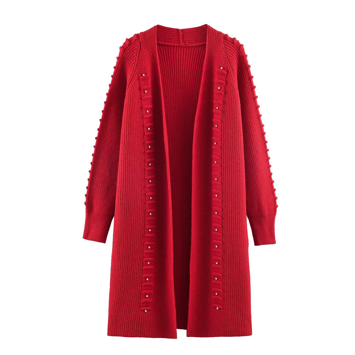 Cárdigan de punto con detalle de remaches, prenda informal y elegante para el exterior KUN-00088