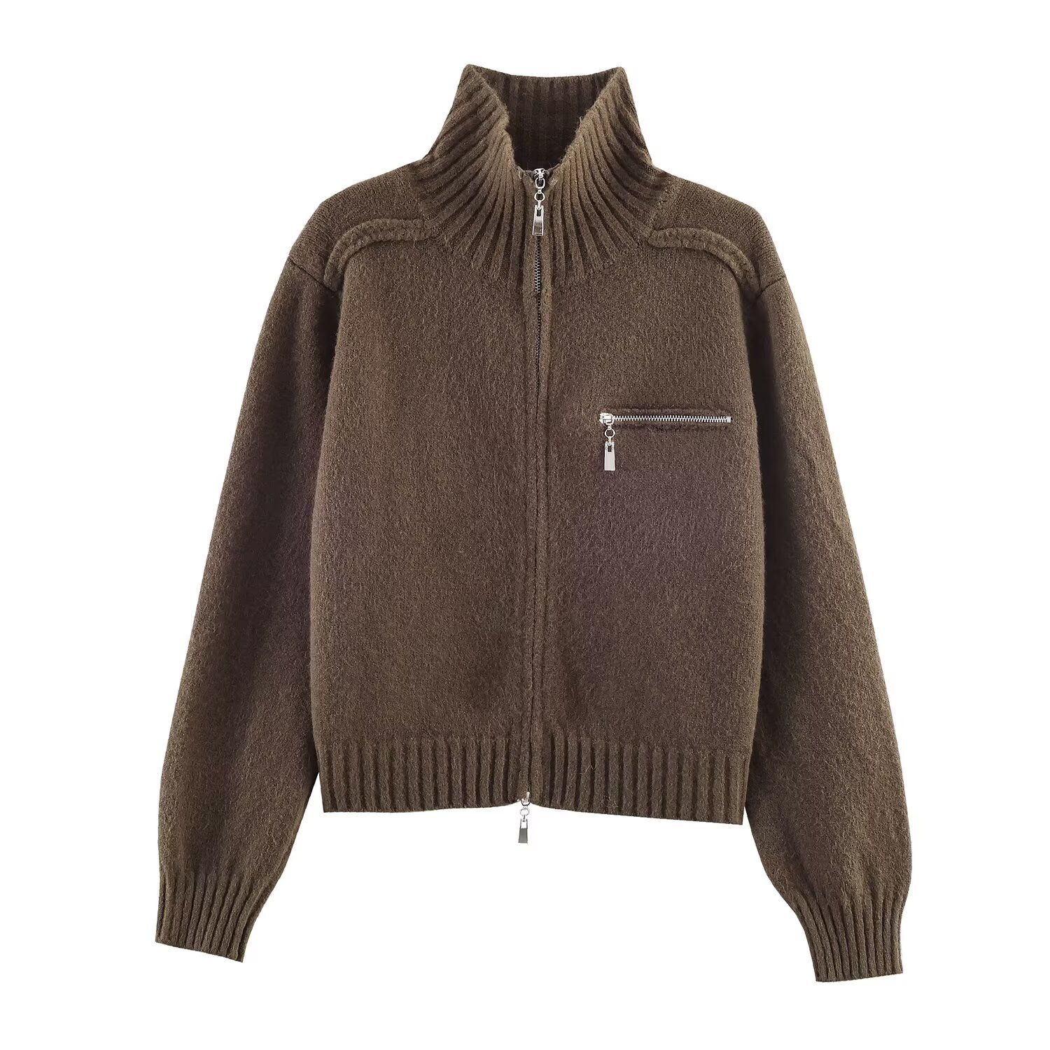 Knitted Zipper Cardigan - Women's Casual Chic Outerwear KUN-00090