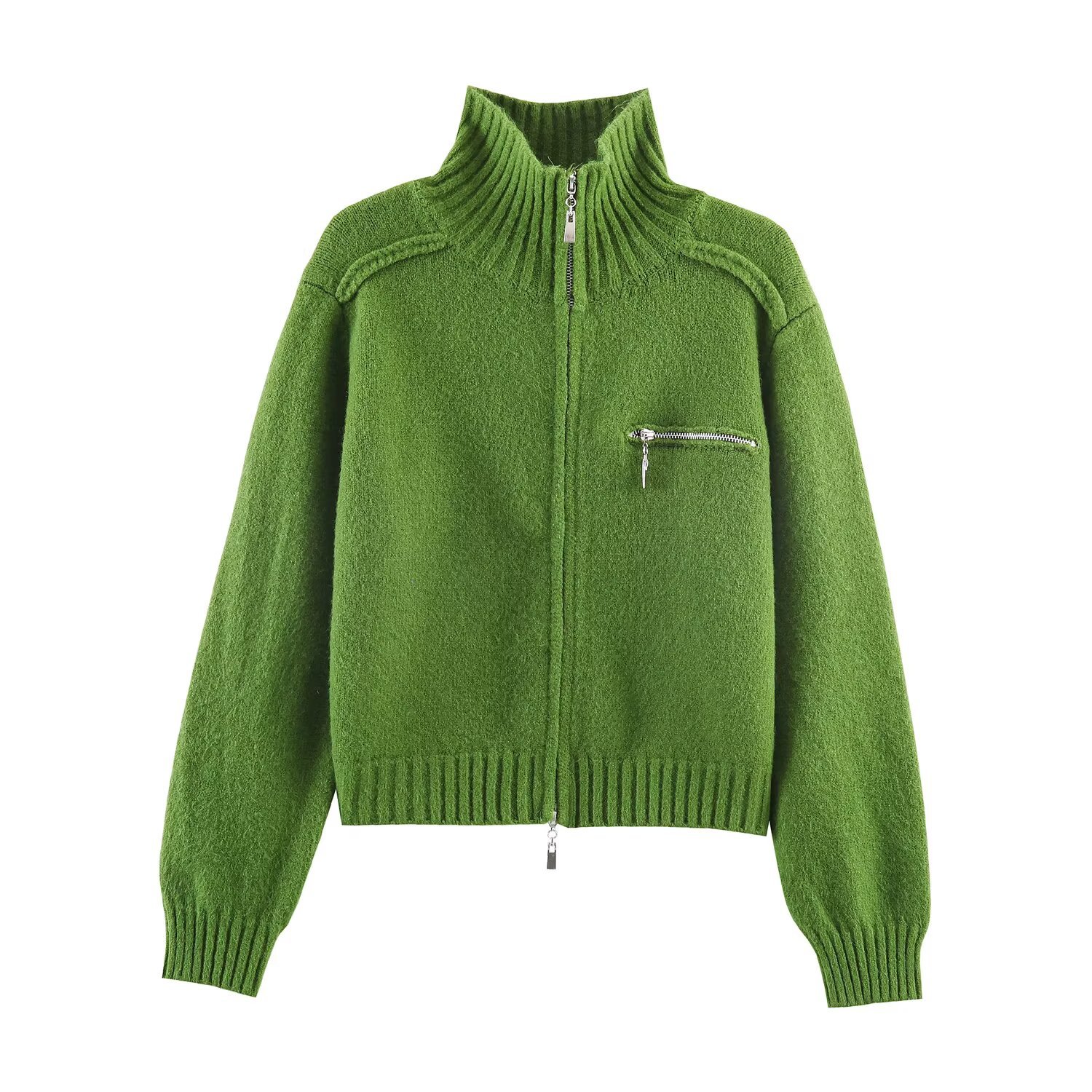 Knitted Zipper Cardigan - Women's Casual Chic Outerwear KUN-00090