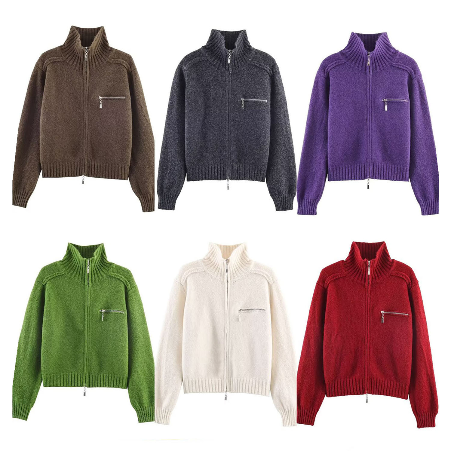 Knitted Zipper Cardigan - Women's Casual Chic Outerwear KUN-00090