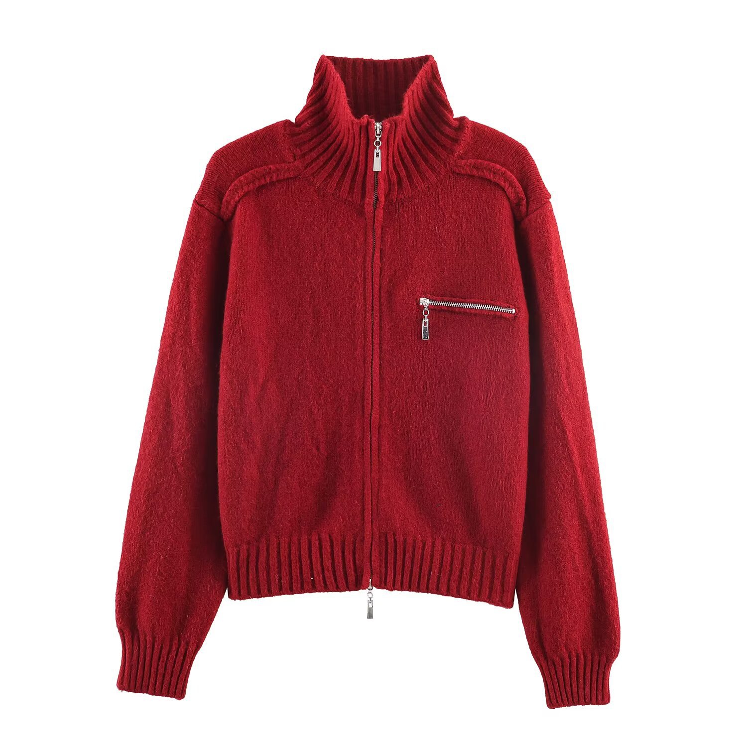 Knitted Zipper Cardigan - Women's Casual Chic Outerwear KUN-00090