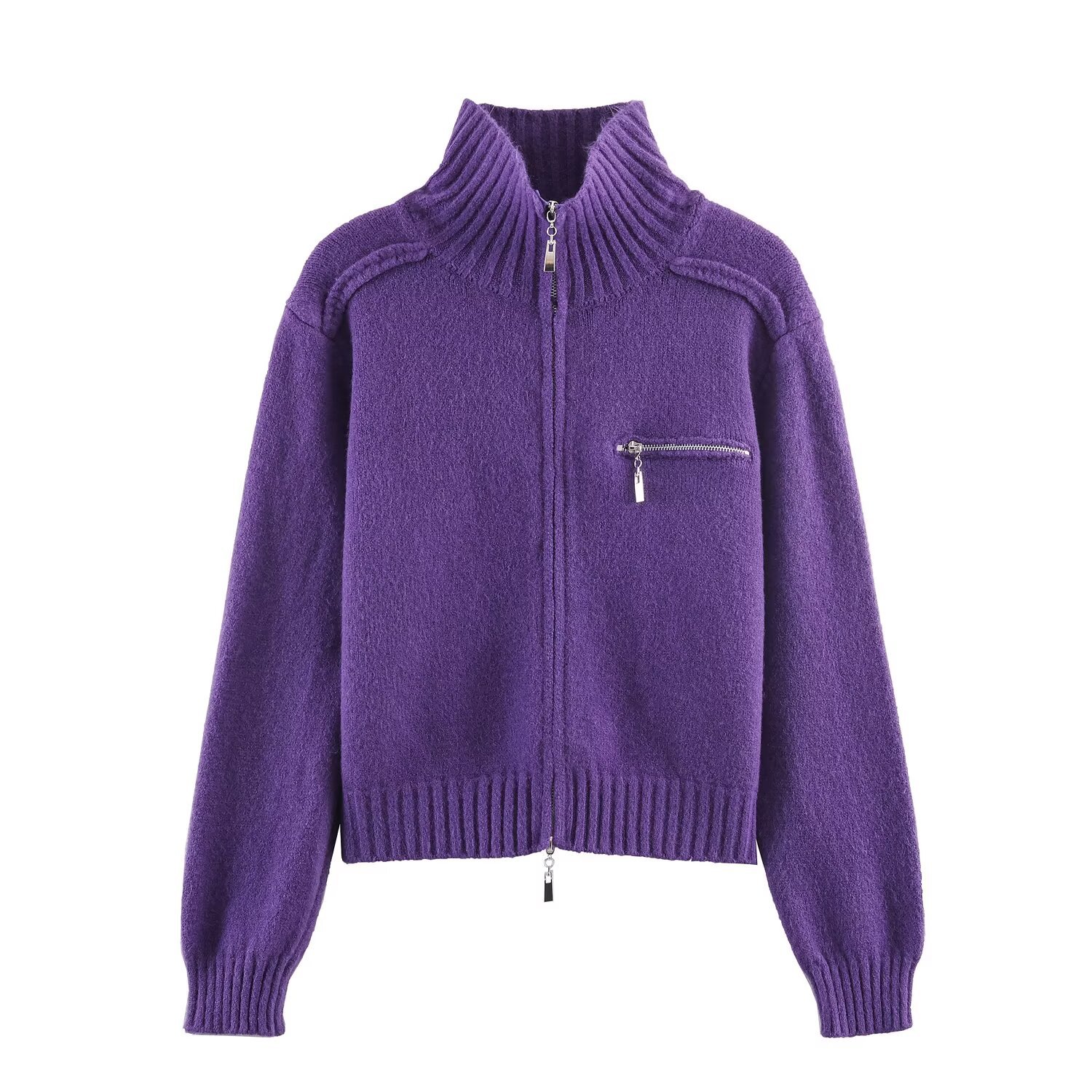 Knitted Zipper Cardigan - Women's Casual Chic Outerwear KUN-00090