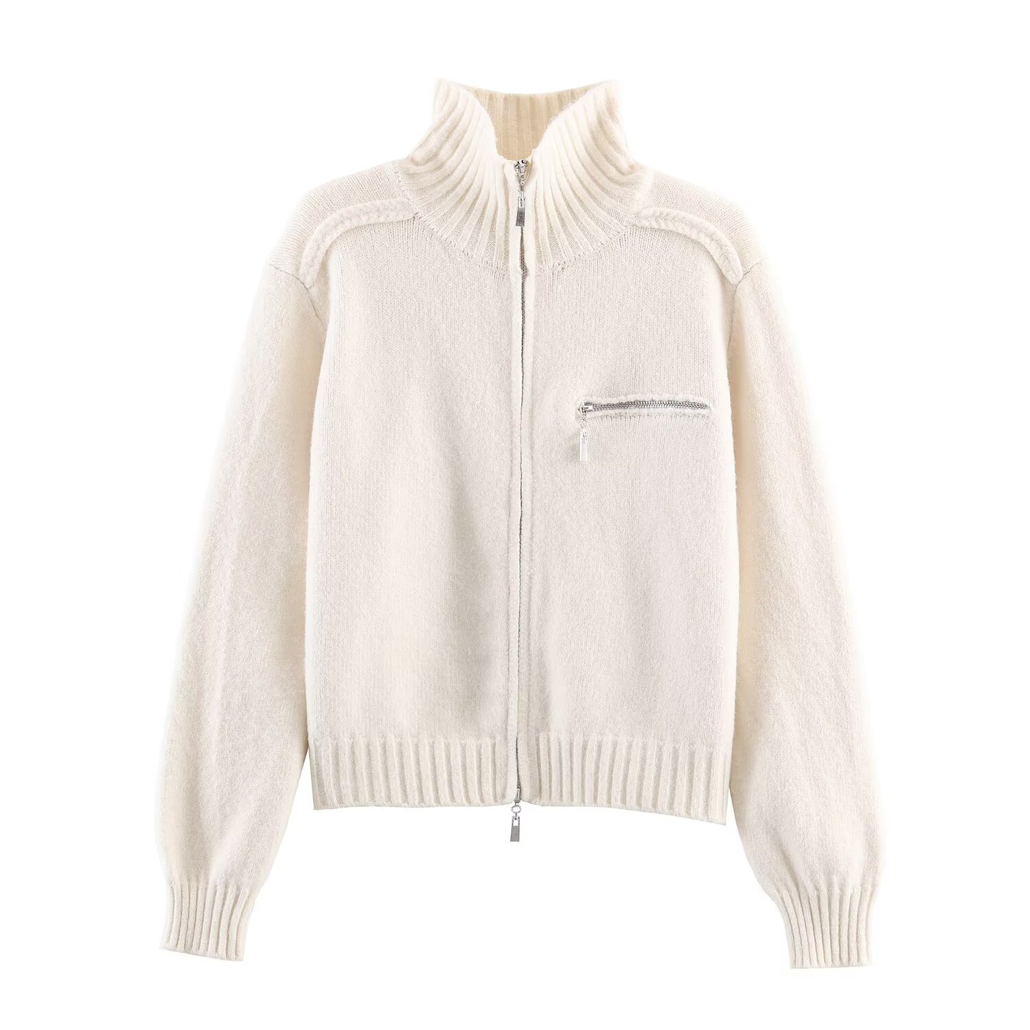 Knitted Zipper Cardigan - Women's Casual Chic Outerwear KUN-00090