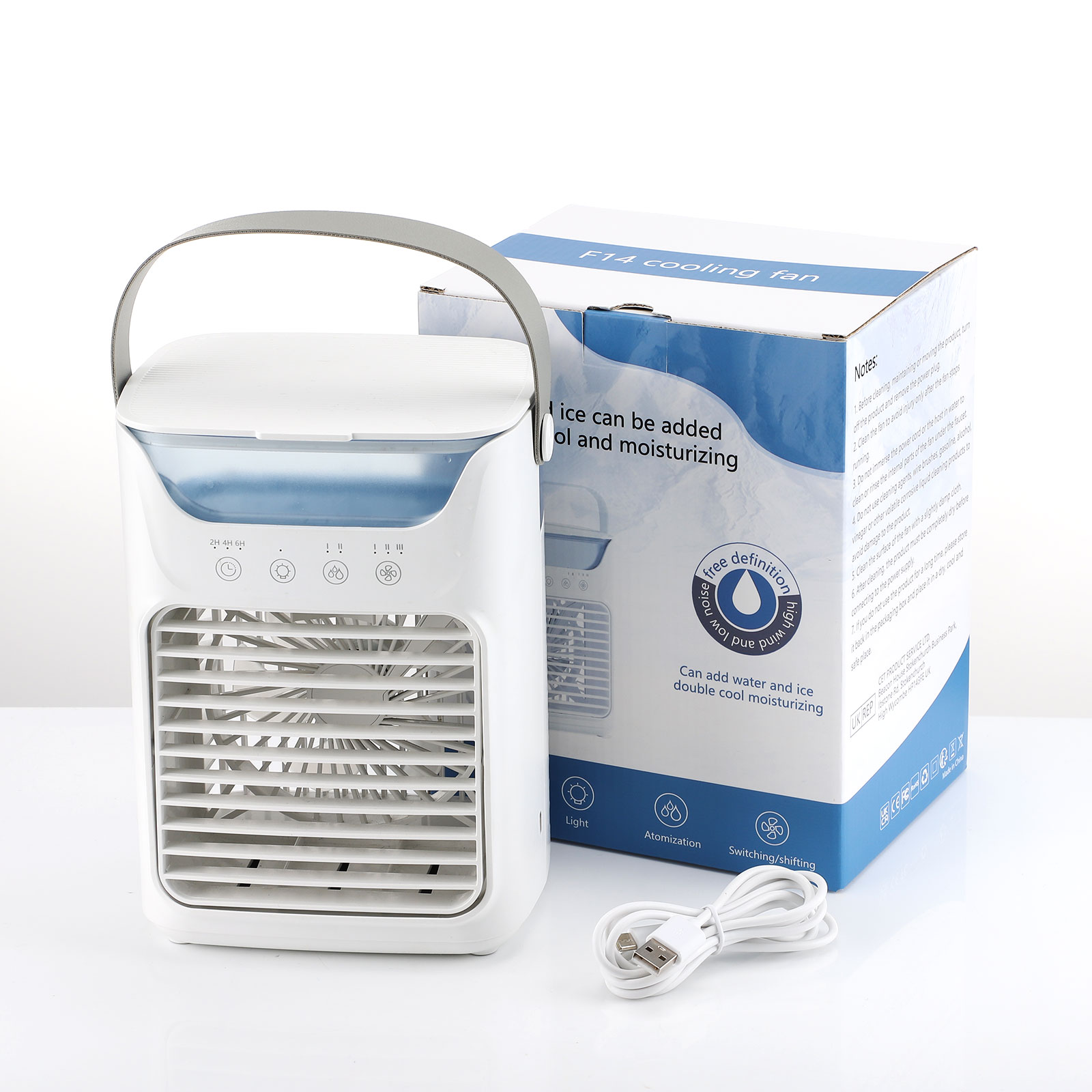 Mini ventilador enfriador de aire portátil - Humidificador de escritorio USB con luz LED