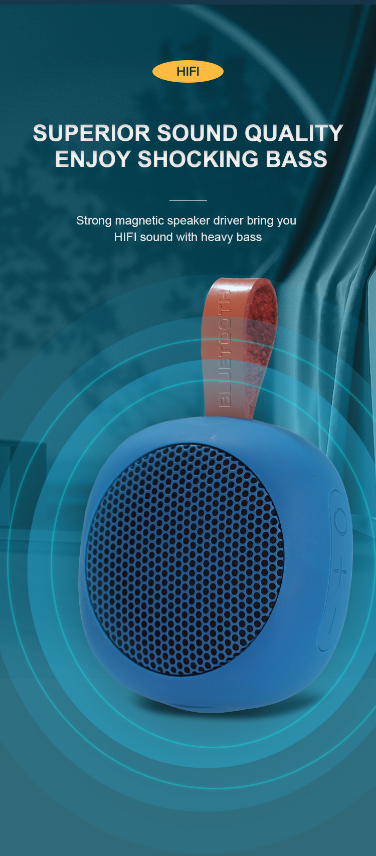 Portable Bluetooth Speaker with Carry Strap - Waterproof