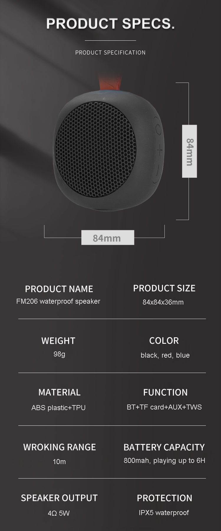 Portable Bluetooth Speaker with Carry Strap - Waterproof