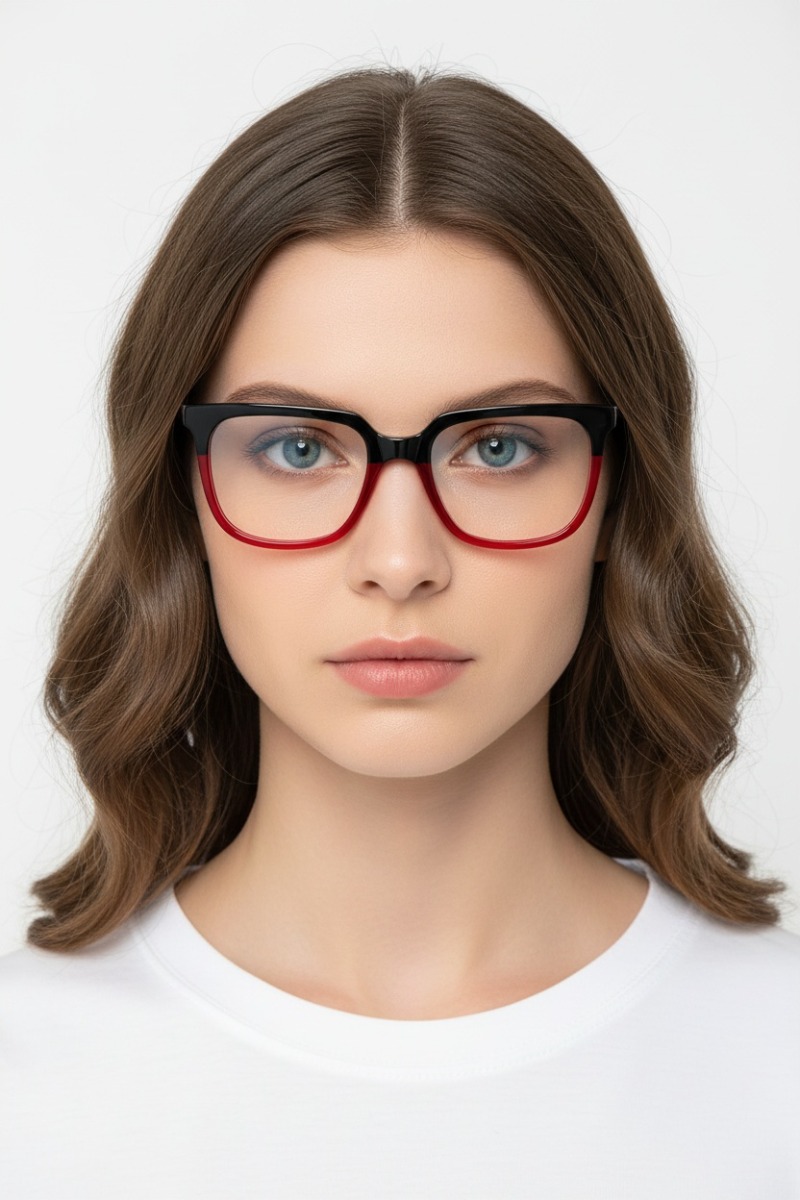 Rectangular Red Acetate Glasses #BS2012-0826