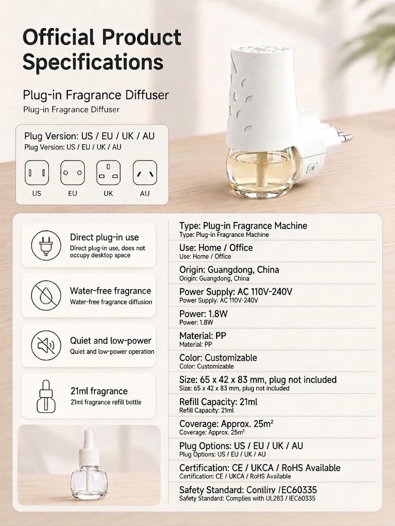 Wall Plug-In Aroma Diffuser Water-Free Scent Machine