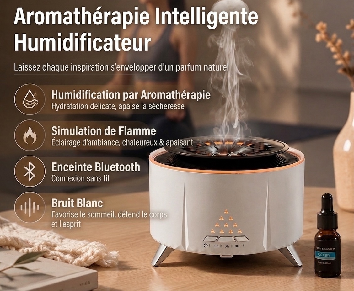Ultrasonic Flame & Jellyfish Aroma Diffuser with Bluetooth