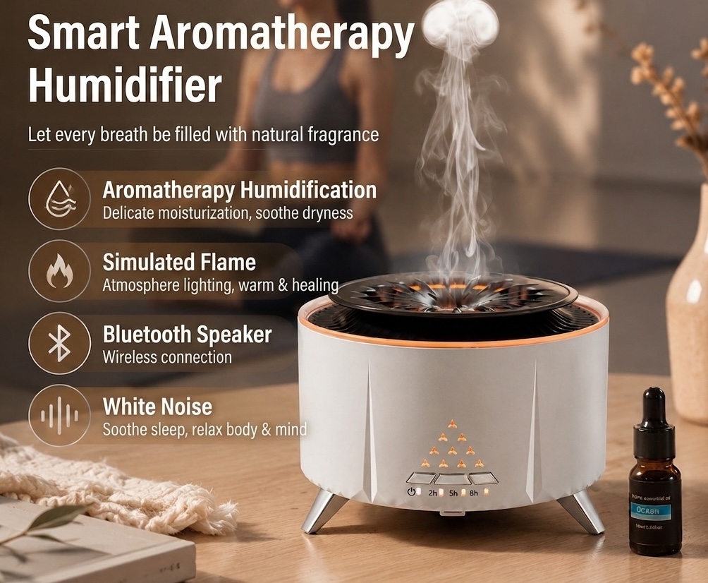 Ultrasonic Flame & Jellyfish Aroma Diffuser with Bluetooth