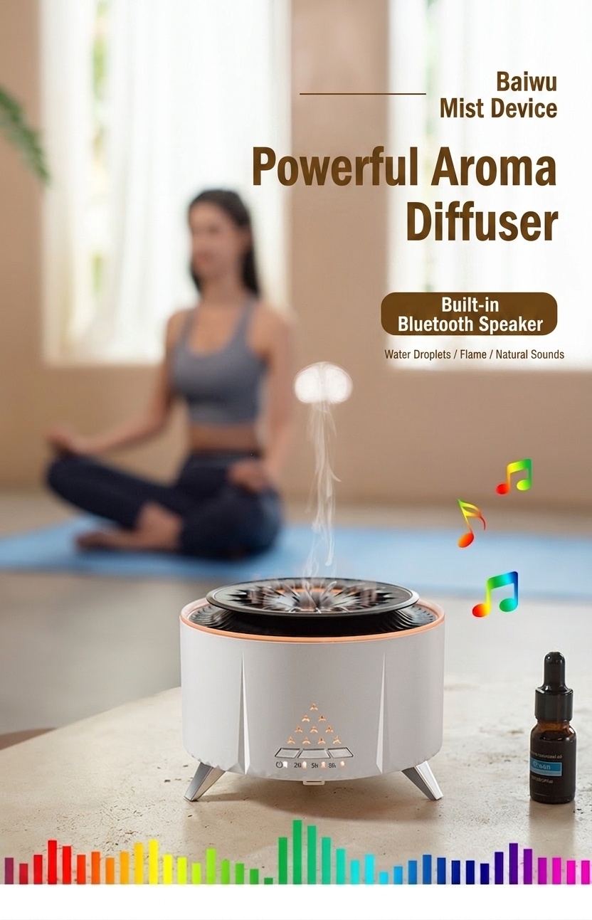 Ultrasonic Flame & Jellyfish Aroma Diffuser with Bluetooth