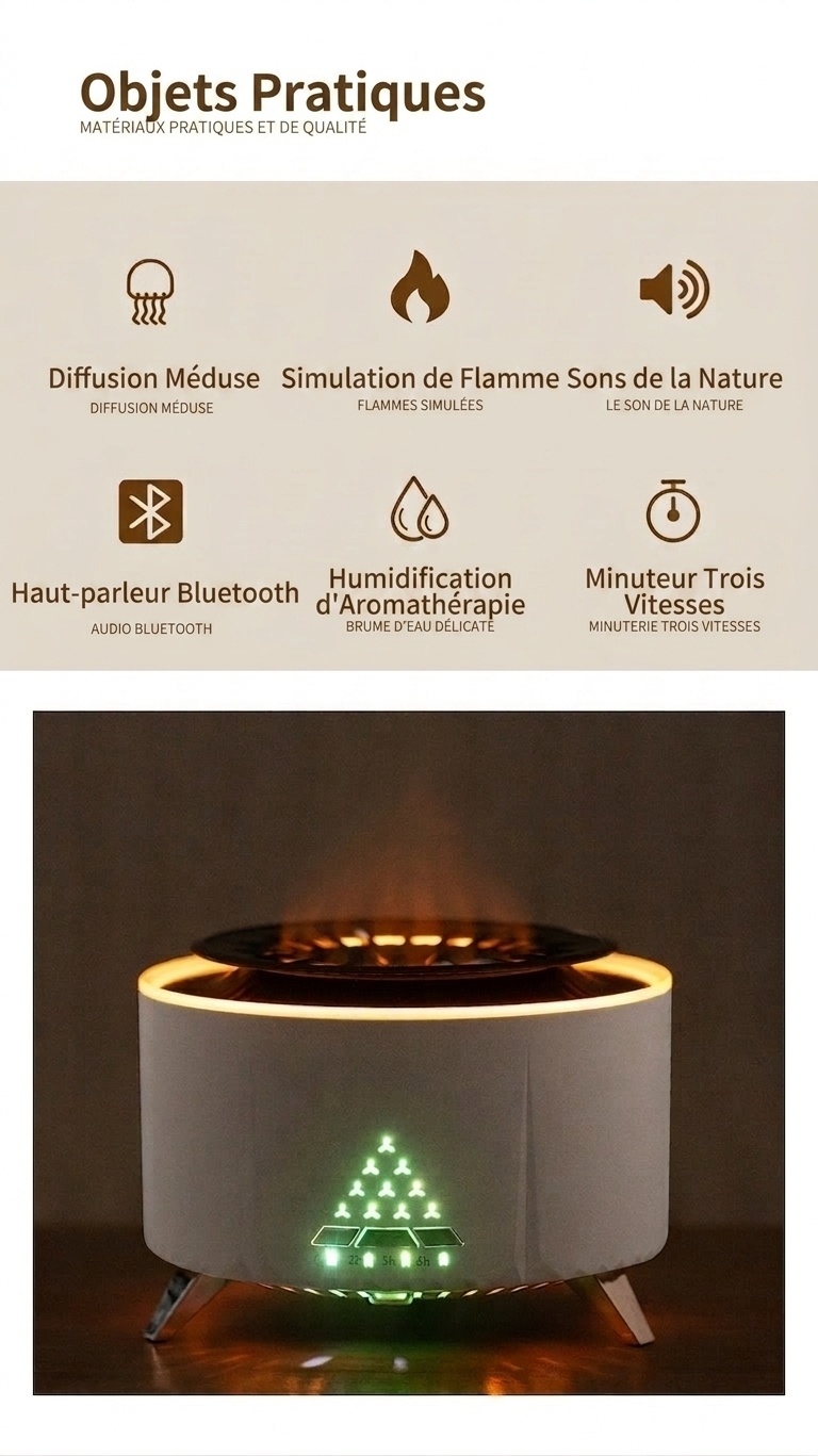Ultrasonic Flame & Jellyfish Aroma Diffuser with Bluetooth