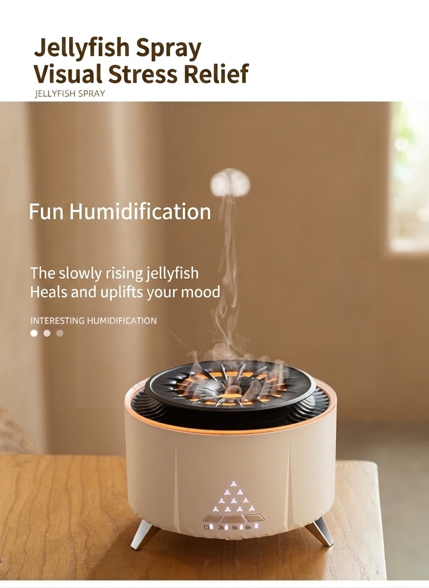 Ultrasonic Flame & Jellyfish Aroma Diffuser with Bluetooth