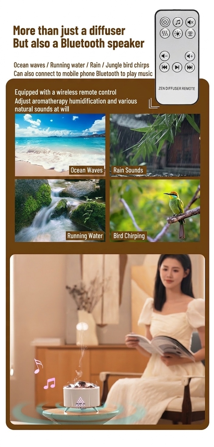 Ultrasonic Flame & Jellyfish Aroma Diffuser with Bluetooth