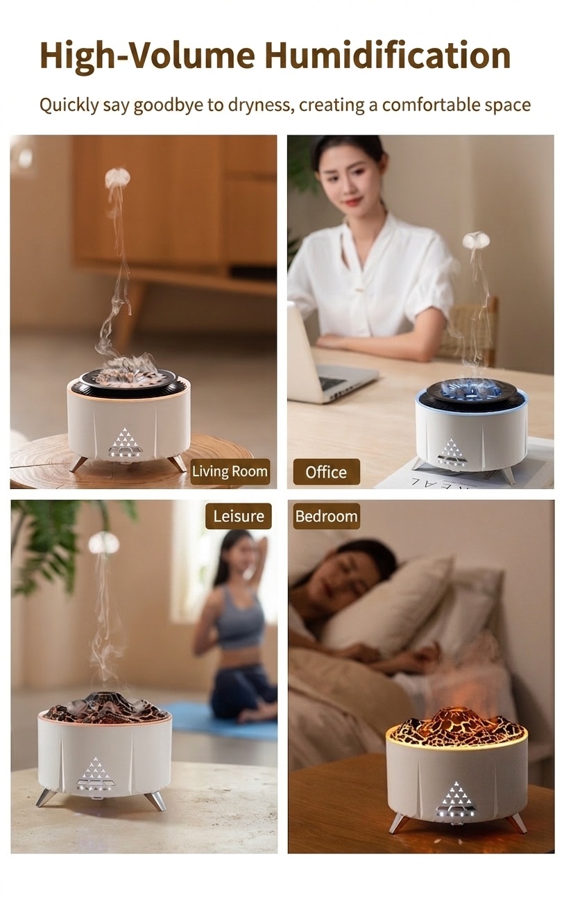 Ultrasonic Flame & Jellyfish Aroma Diffuser with Bluetooth