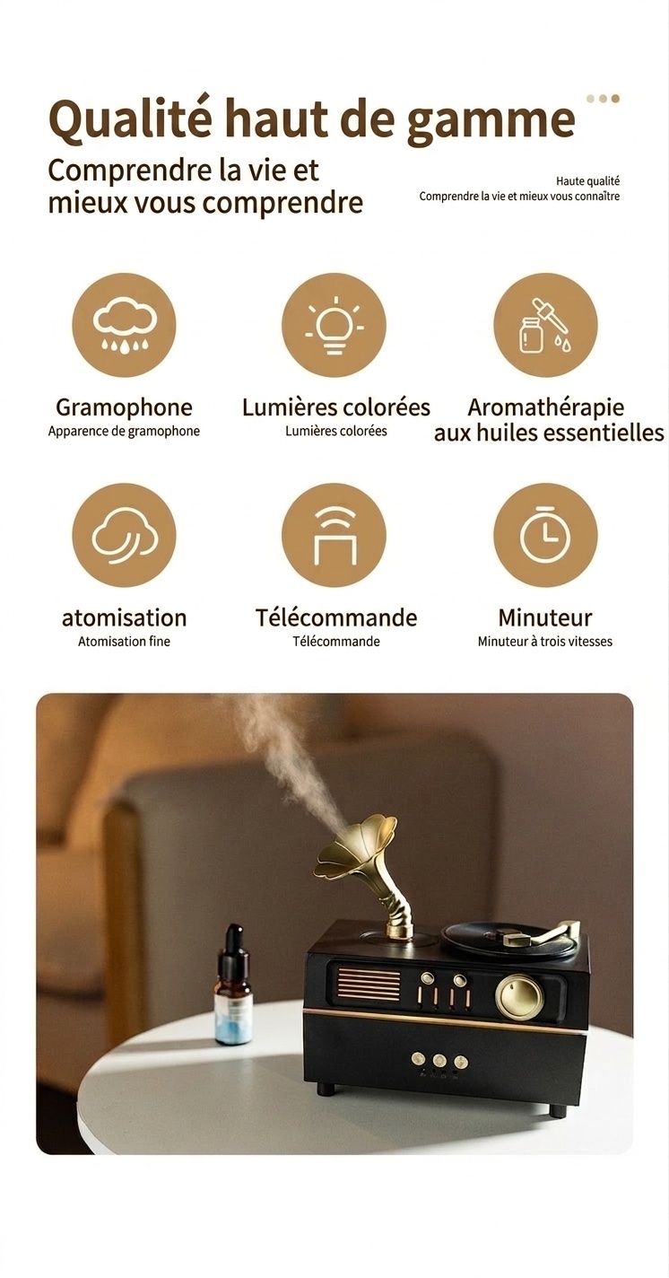 Vintage Gramophone Aroma Diffuser & Bluetooth Speaker
