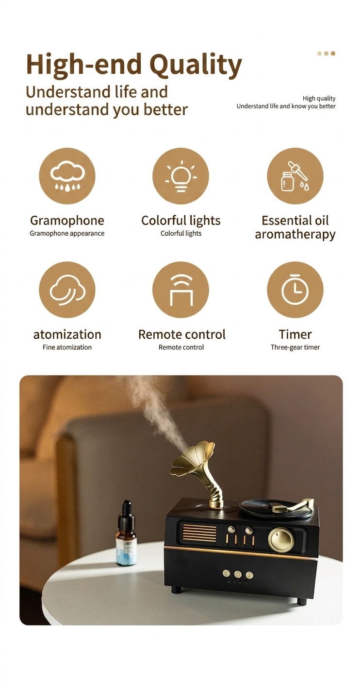 Vintage Gramophone Aroma Diffuser & Bluetooth Speaker