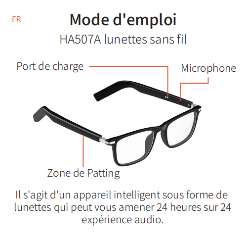 Lunettes intelligentes BL30 en plastique noir #BS705-0013