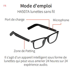 Lunettes intelligentes BL30 en plastique noir #BS705-0013