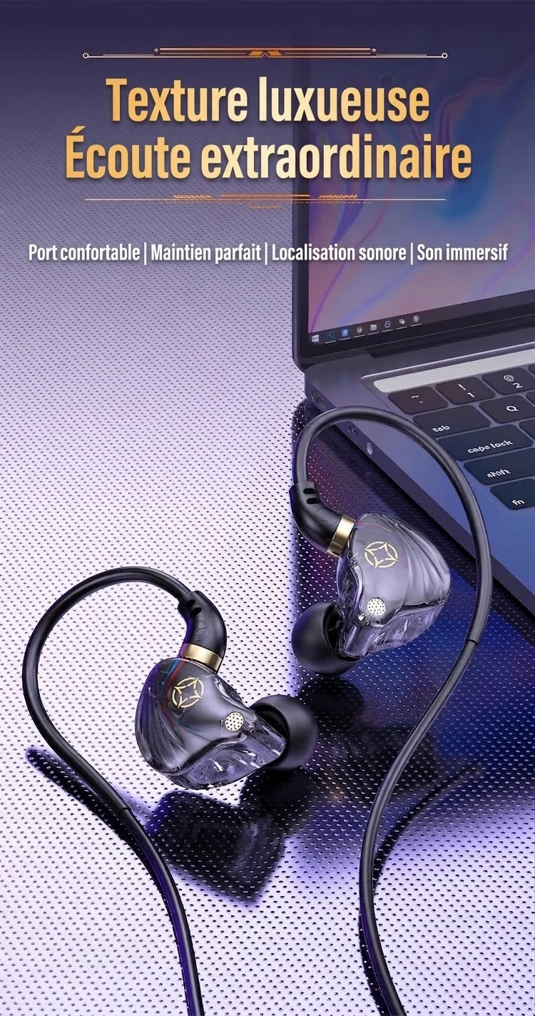 Écouteurs intra-auriculaires filaires pour le jeu, avec micro HD, haut-parleurs dynamiques de 10 mm, son stéréo HiFi et câble de 2,5 m pour PC de bureau et ordinateur portable.