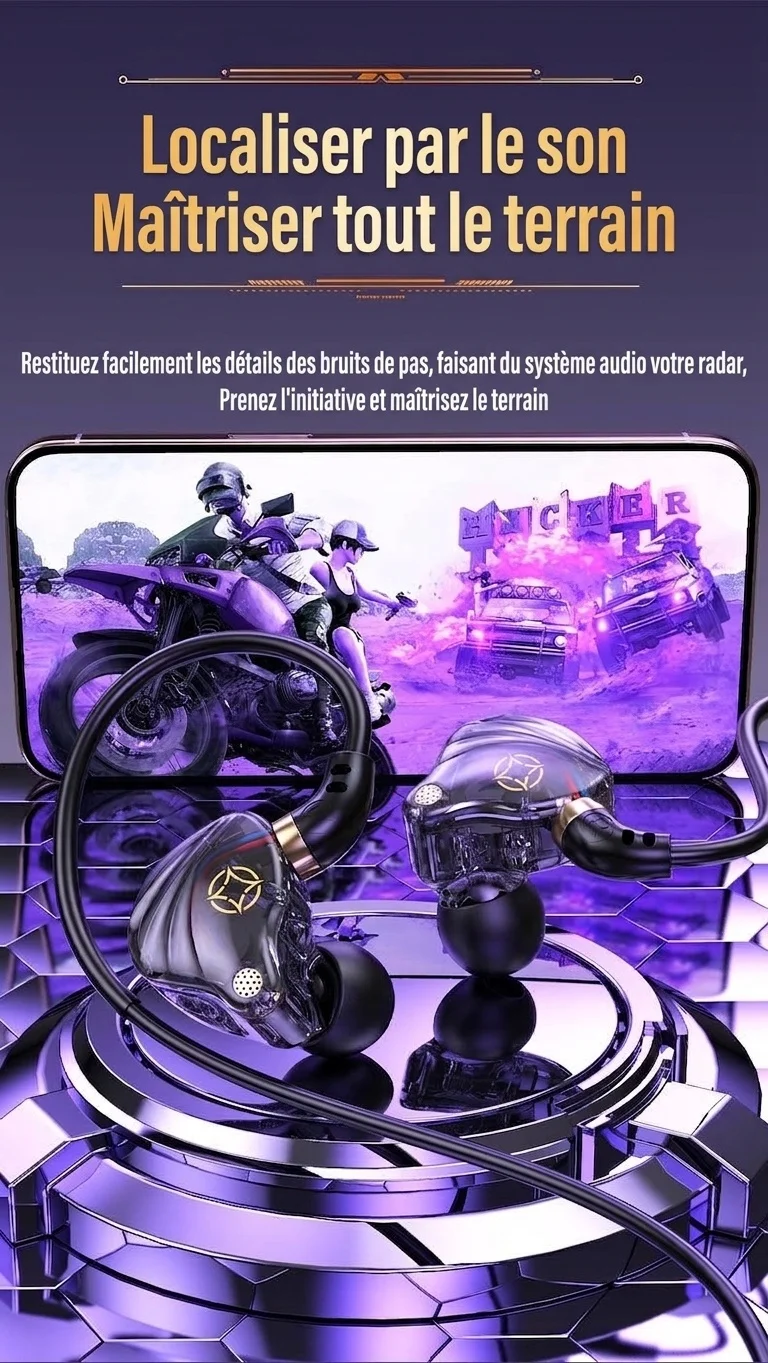 Écouteurs intra-auriculaires filaires pour le jeu, avec micro HD, haut-parleurs dynamiques de 10 mm, son stéréo HiFi et câble de 2,5 m pour PC de bureau et ordinateur portable.