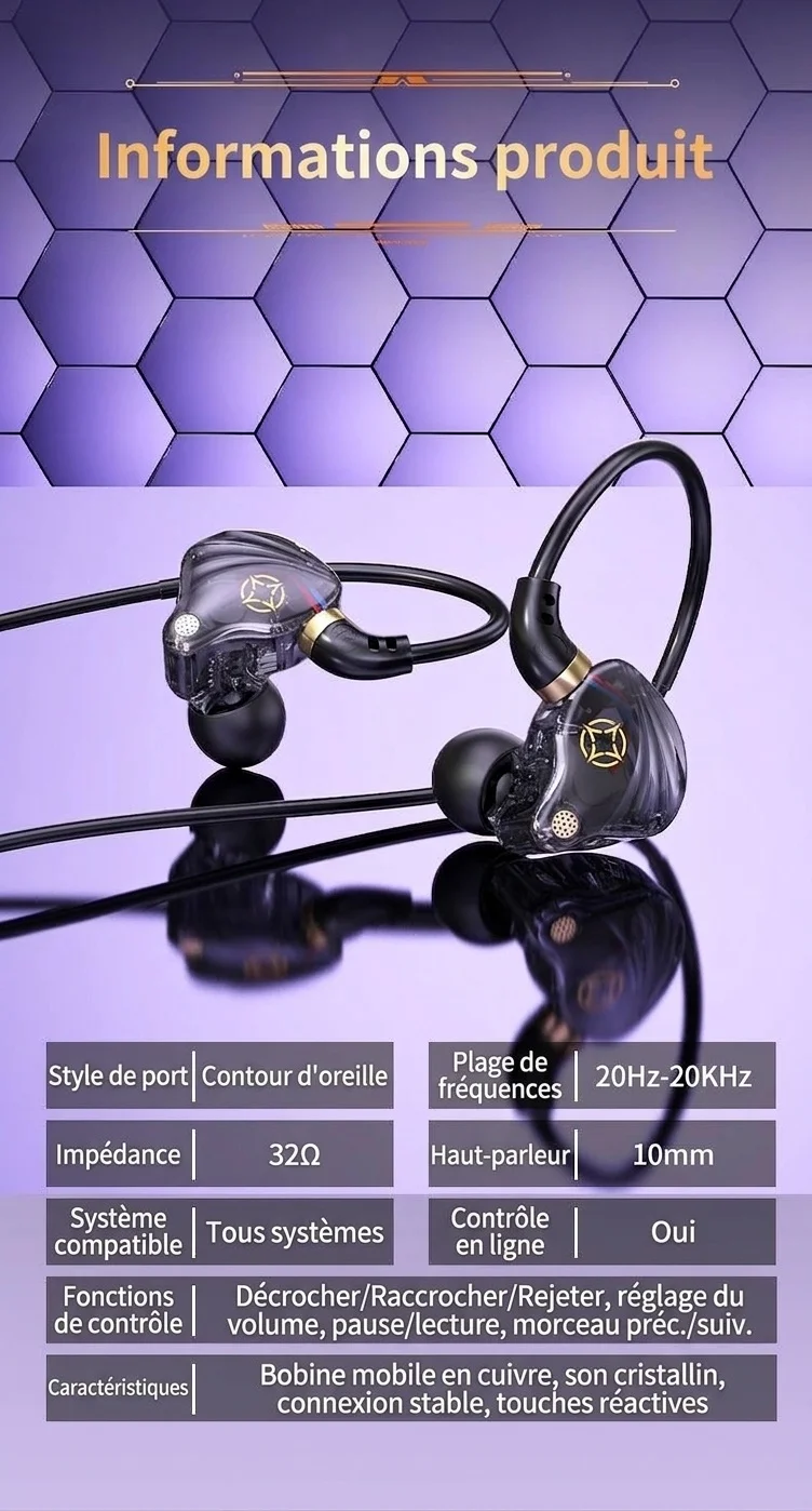 Écouteurs intra-auriculaires filaires pour le jeu, avec micro HD, haut-parleurs dynamiques de 10 mm, son stéréo HiFi et câble de 2,5 m pour PC de bureau et ordinateur portable.