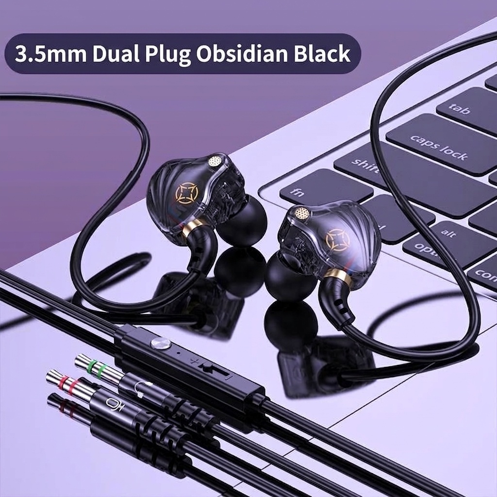 Wired Gaming In-Ear Monitors with HD Mic, 10mm Dynamic Drivers HiFi Stereo Sound, 2.5m Long Cable for PC Desktop and Laptop