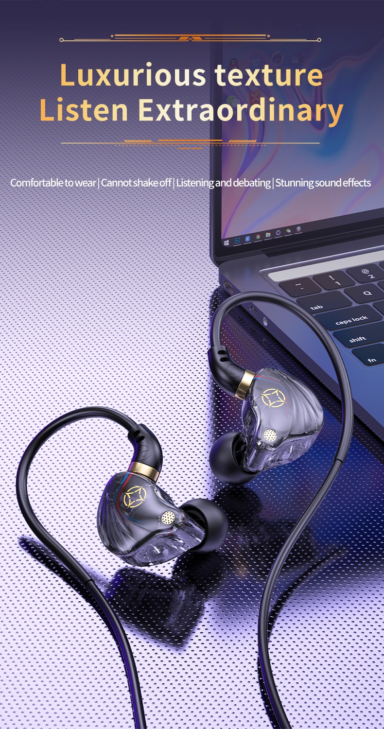 Wired Gaming In-Ear Monitors with HD Mic, 10mm Dynamic Drivers HiFi Stereo Sound, 2.5m Long Cable for PC Desktop and Laptop
