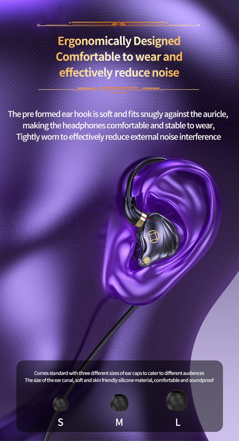 Wired Gaming In-Ear Monitors with HD Mic, 10mm Dynamic Drivers HiFi Stereo Sound, 2.5m Long Cable for PC Desktop and Laptop
