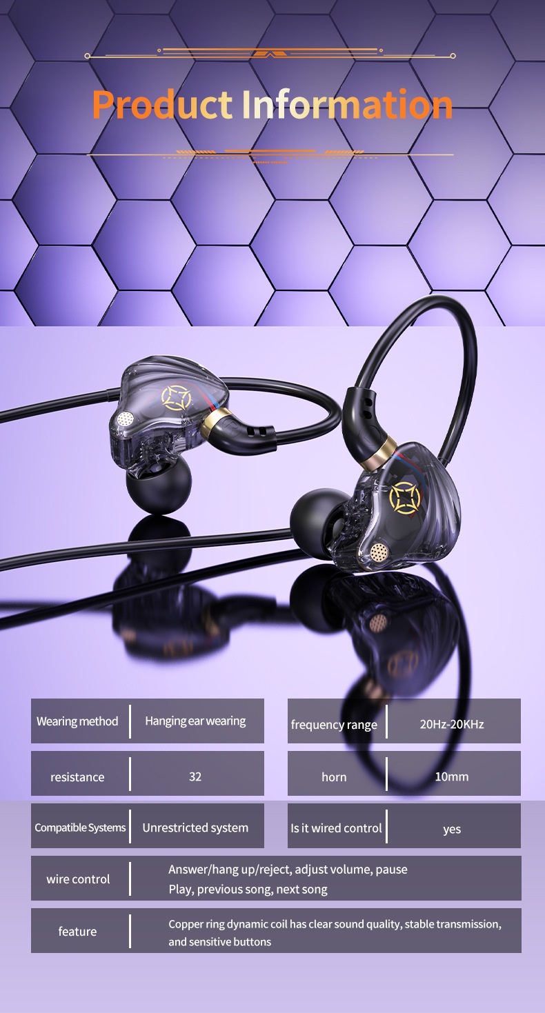 Wired Gaming In-Ear Monitors with HD Mic, 10mm Dynamic Drivers HiFi Stereo Sound, 2.5m Long Cable for PC Desktop and Laptop