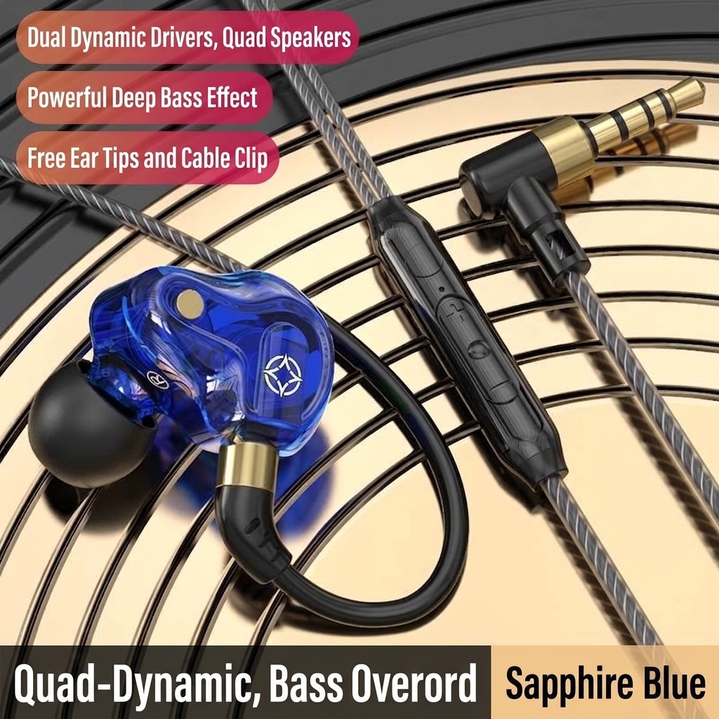 Quad-Core HiFi In-Ear Monitors with Mic, Dual 8mm Armature Drivers Deep Bass Noise Cancelling Earbuds, 3.5mm & Type-C Wired for Gaming Music