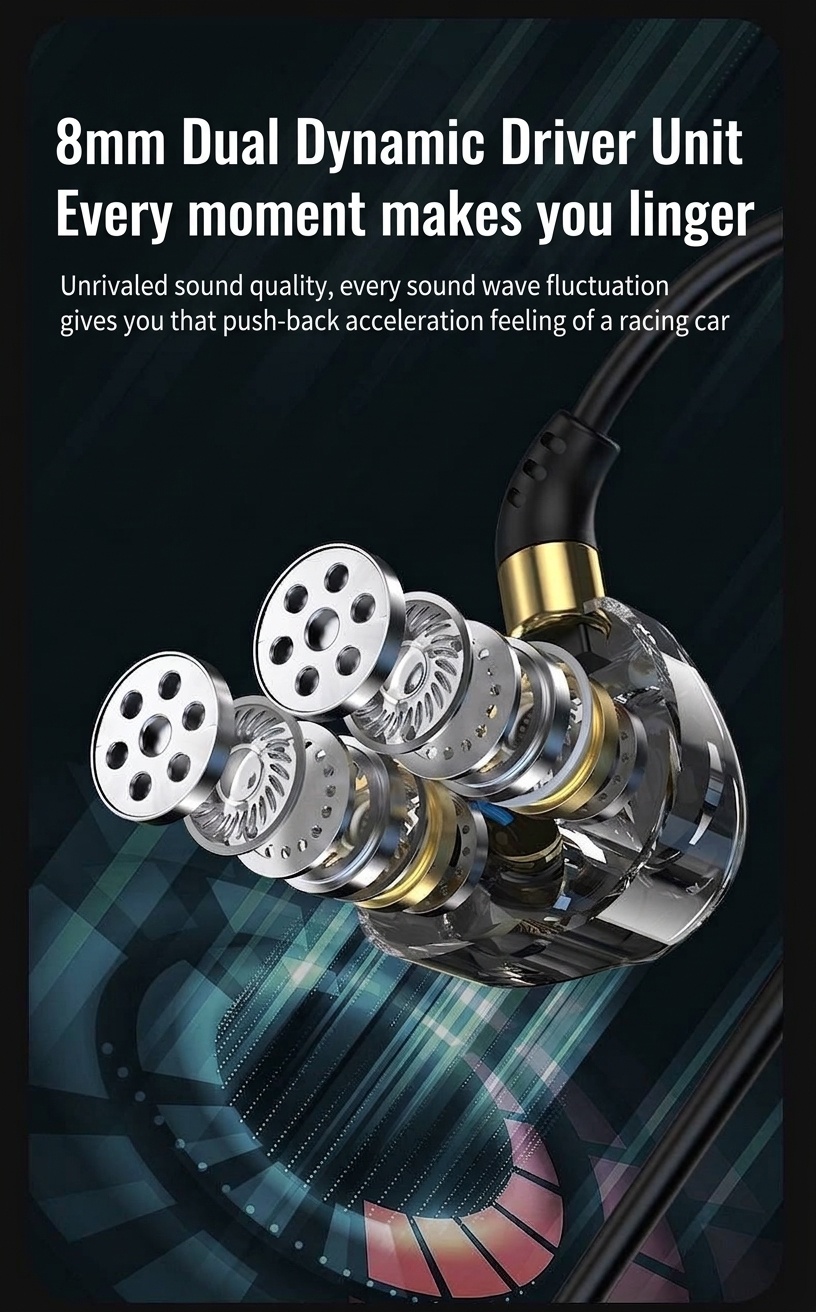 Quad-Core HiFi In-Ear Monitors with Mic, Dual 8mm Armature Drivers Deep Bass Noise Cancelling Earbuds, 3.5mm & Type-C Wired for Gaming Music