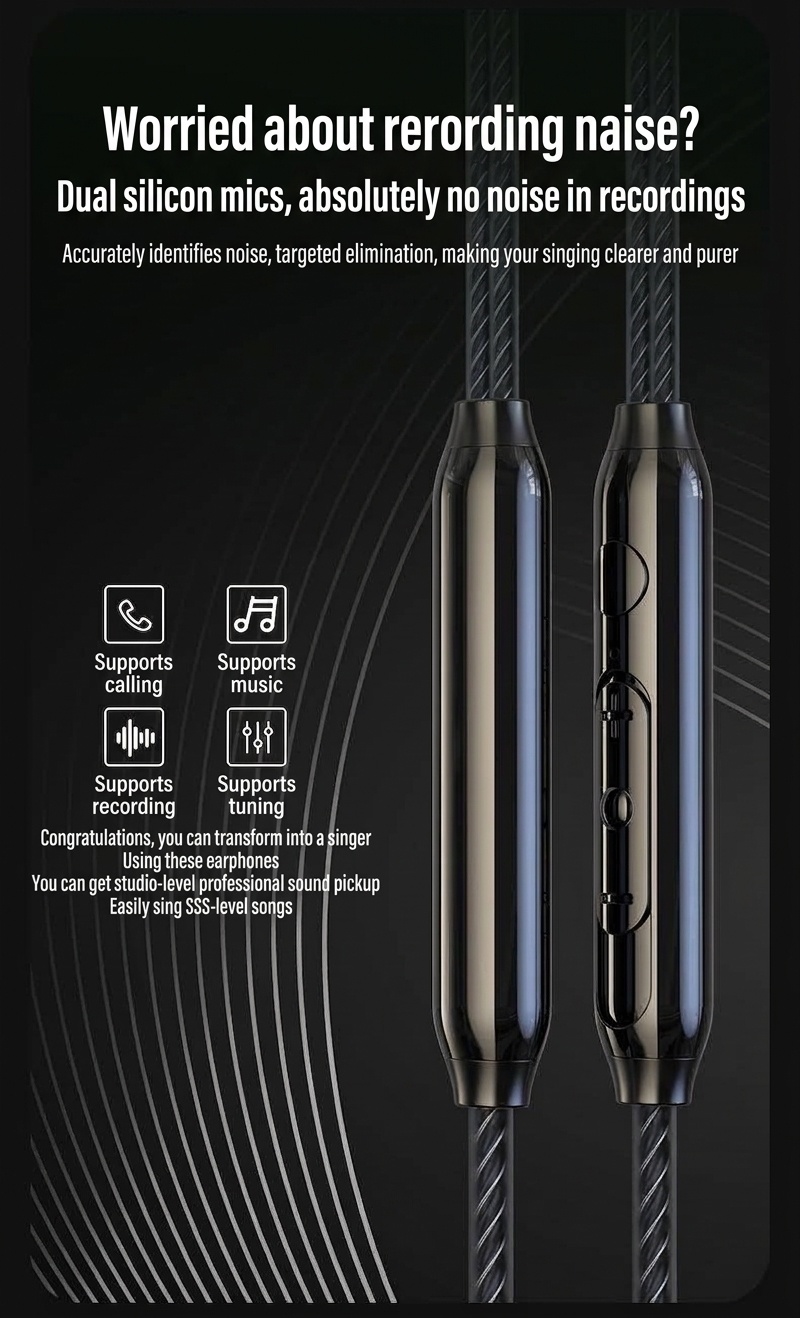Quad-Core HiFi In-Ear Monitors with Mic, Dual 8mm Armature Drivers Deep Bass Noise Cancelling Earbuds, 3.5mm & Type-C Wired for Gaming Music
