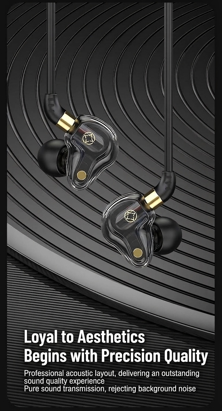 Quad-Core HiFi In-Ear Monitors with Mic, Dual 8mm Armature Drivers Deep Bass Noise Cancelling Earbuds, 3.5mm & Type-C Wired for Gaming Music