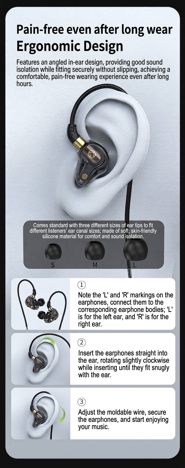 Quad-Core HiFi In-Ear Monitors with Mic, Dual 8mm Armature Drivers Deep Bass Noise Cancelling Earbuds, 3.5mm & Type-C Wired for Gaming Music